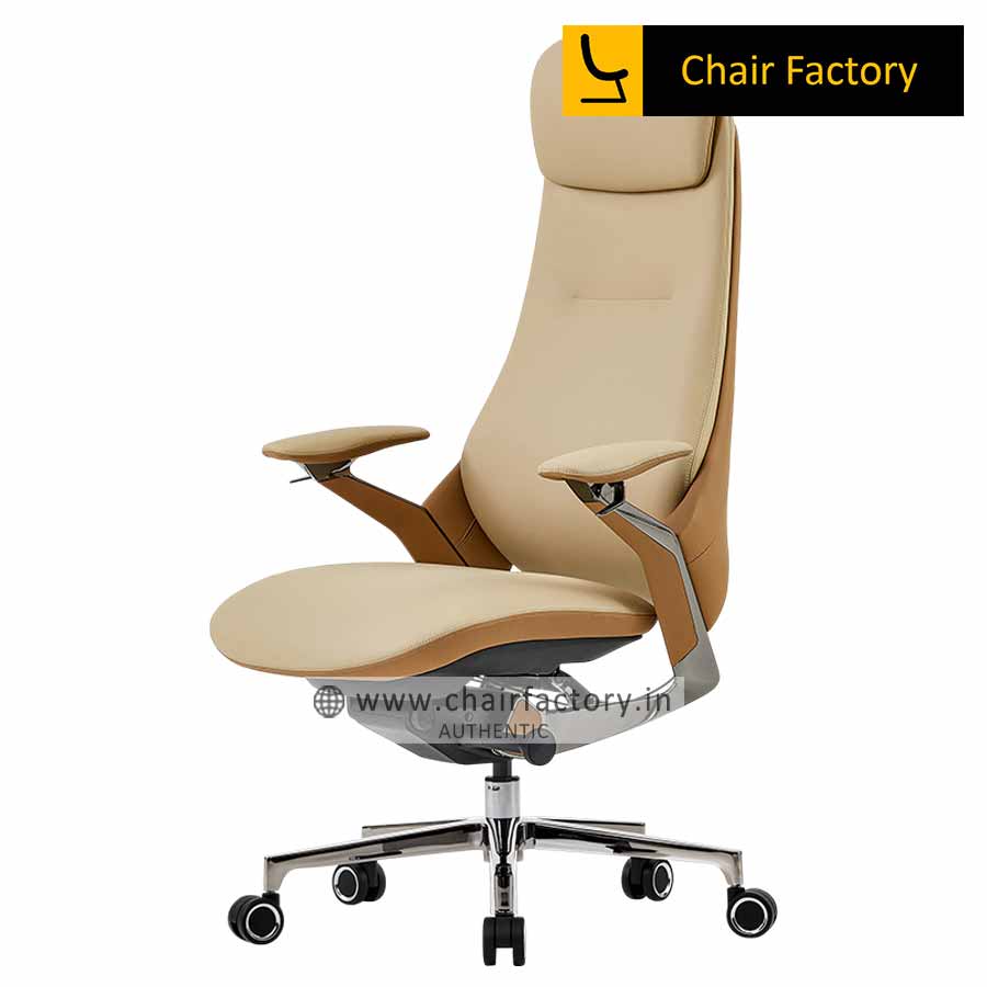 Giovetta High Back Imported 100% Genuine Leather Office Beige Chair